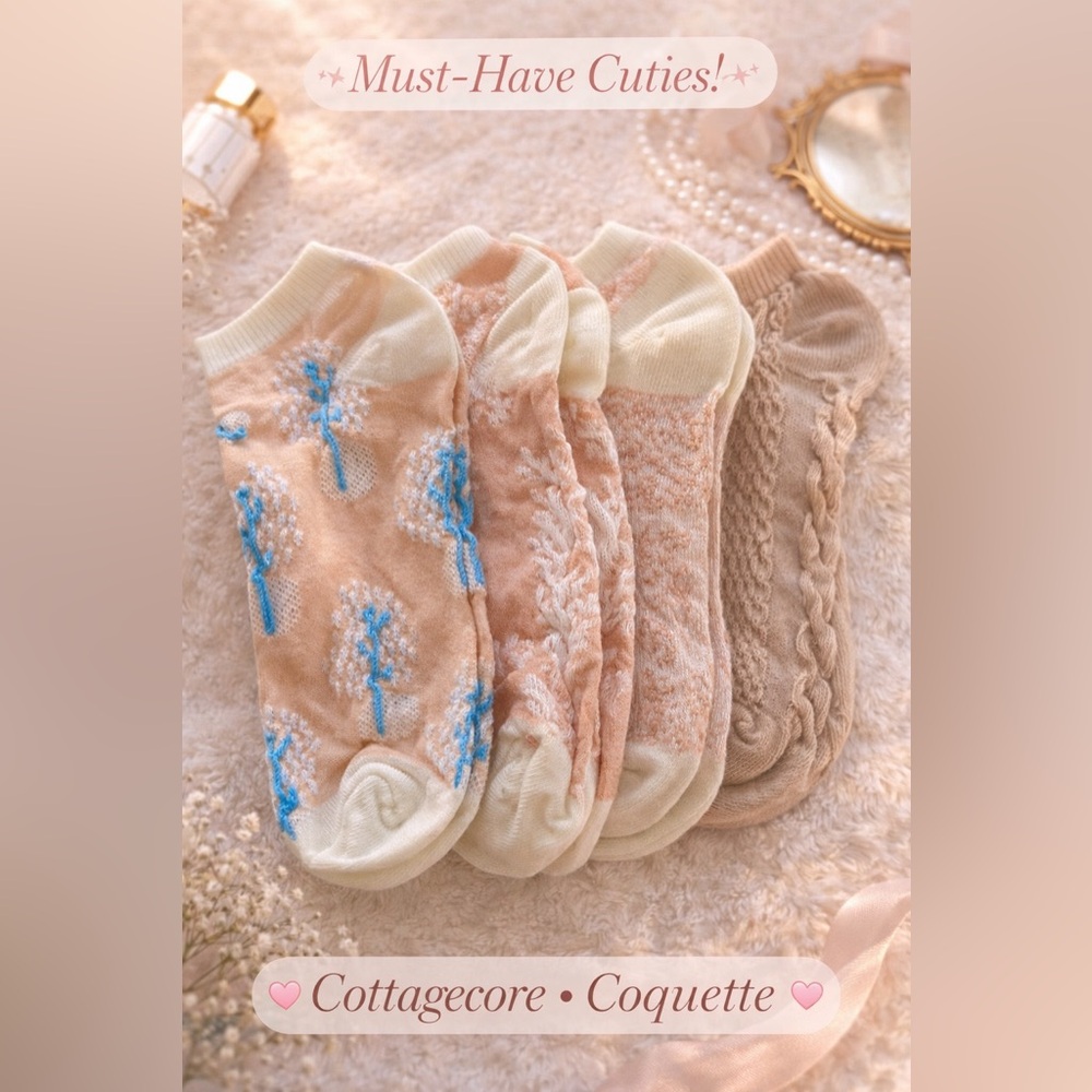 Chic Coquette Socks Set Floral Knit Ankle Socks Cottagecore Soft Girl Aesthetic